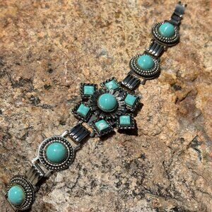 Vintage Silver Metal and Turquoise Bracelet